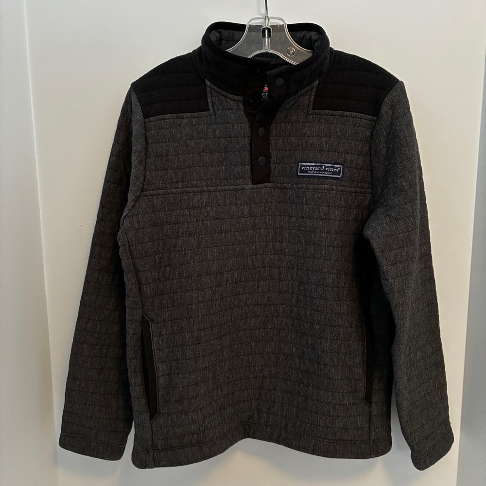 Vineyard Vines Boy's Quilted Step Shirt Quilted Pullover Gray Size S (8-10)